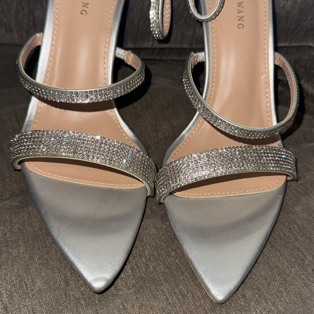 NEW AZALEA WANG ☆ Silver GALAXY Diamond Wrapped Strappy Heels Size 8.5 - Picture 9 of 9